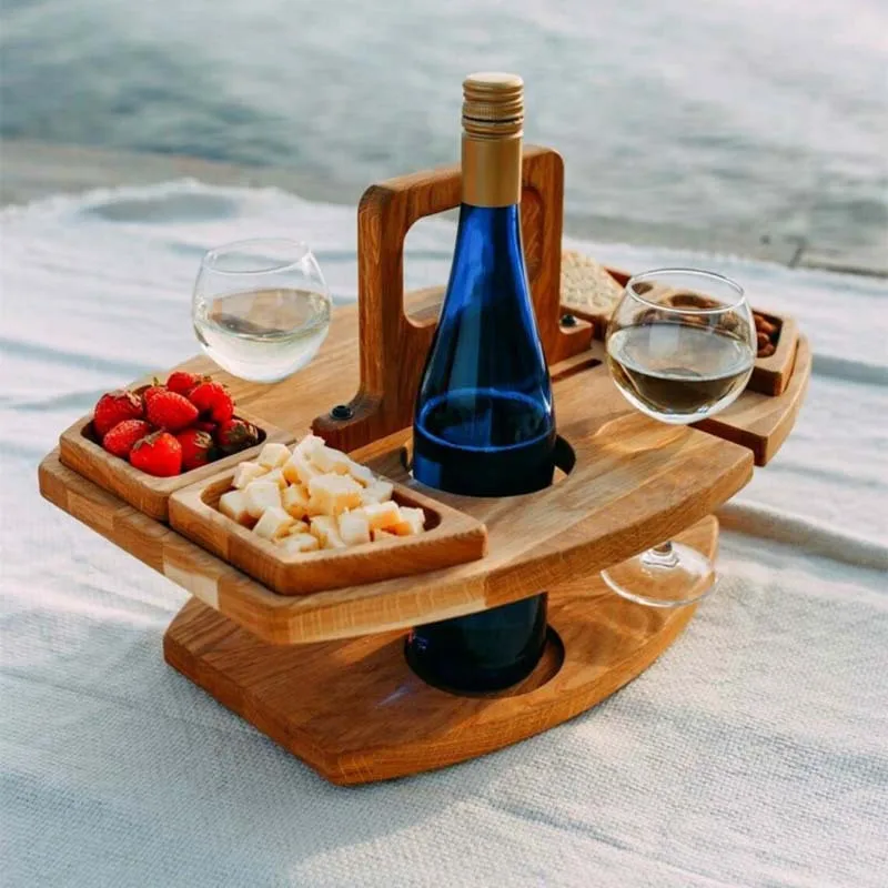 

Outdoor Tables Wooden Folding Camping Hiking Picnic Tables With Glass Holder Foldable Desk Wine Glass Rack Beach Picnic Board