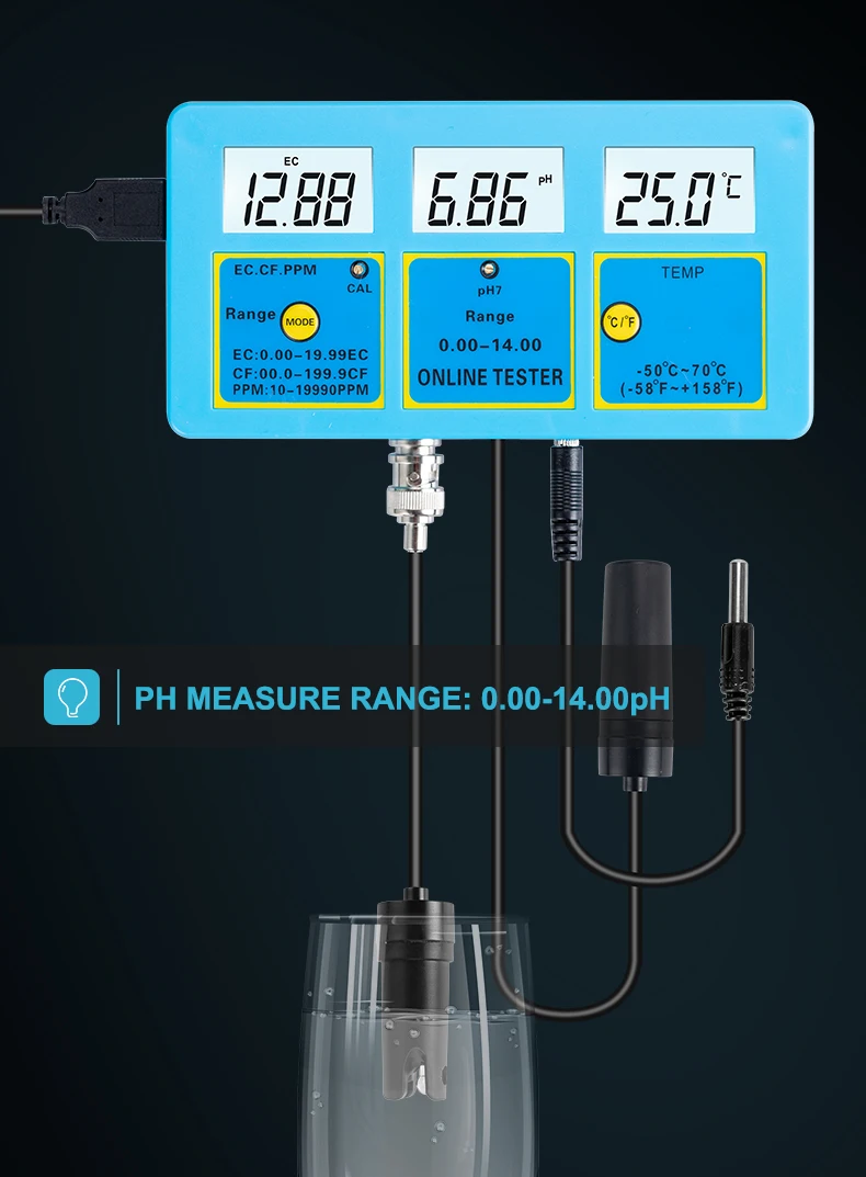 Новый PH-117M 5 в 1 многопараметрический монитор качества воды pH EC CF TDS измеритель