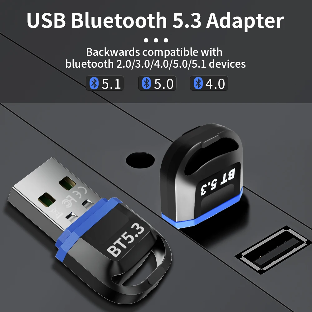 USB Bluetooth 5.3 5.0 Адаптер Dongle для ПК Спикер Беспроводная Мышь Клавиатура Музыка Аудио Приемник Передатчик On