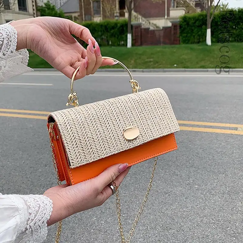 

Petscog Spring Summer Women's Bag Straw Design Chain Shoulder Crossbody Bags Fashion Casual Small Handbag Ladies Purse 2022