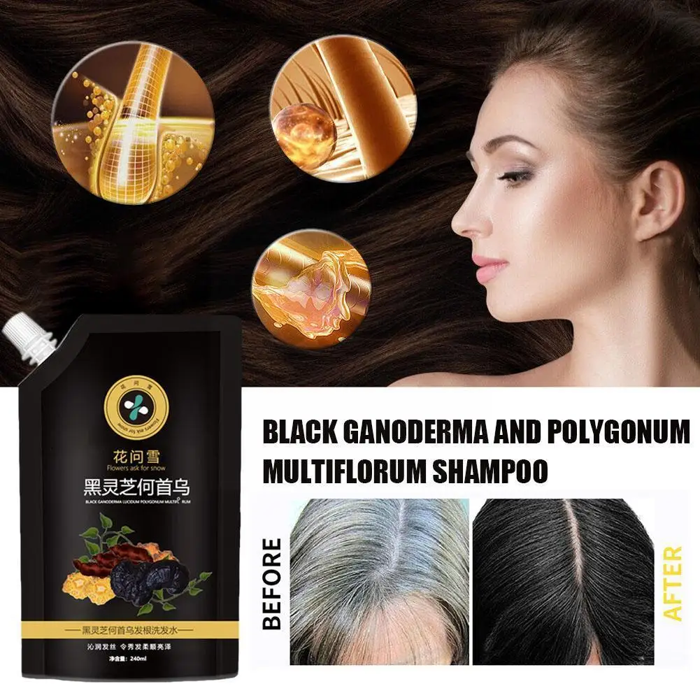 

240ml black ganoderma lucidum polygonum multiflorum white anti-desquamation fixing shampoo black shampoo nourishing hair sh W1Z0