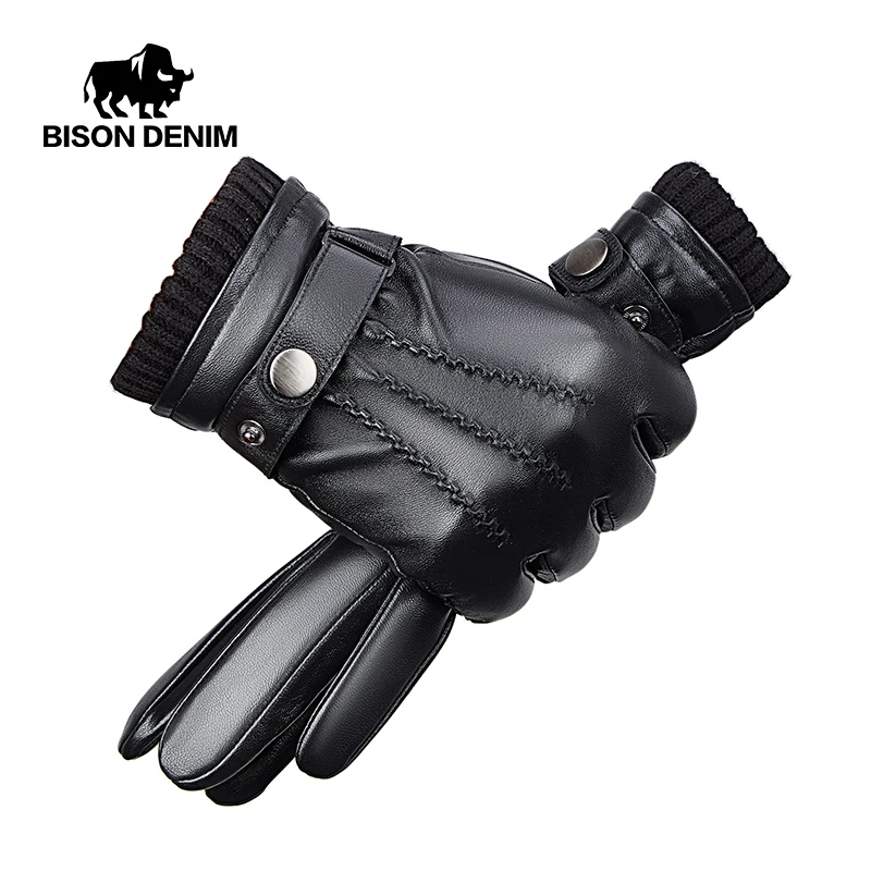

BISONDENIM New Men's Genuine Sheepskin Gloves Full Finger Touch Screen Gloves Winter Warm Fashion Business Multiple Size Options
