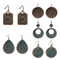 vintage statement earrings for women antique bronze alloy geometric flower dangle drop earrings brincos 2022 fashion jewelry