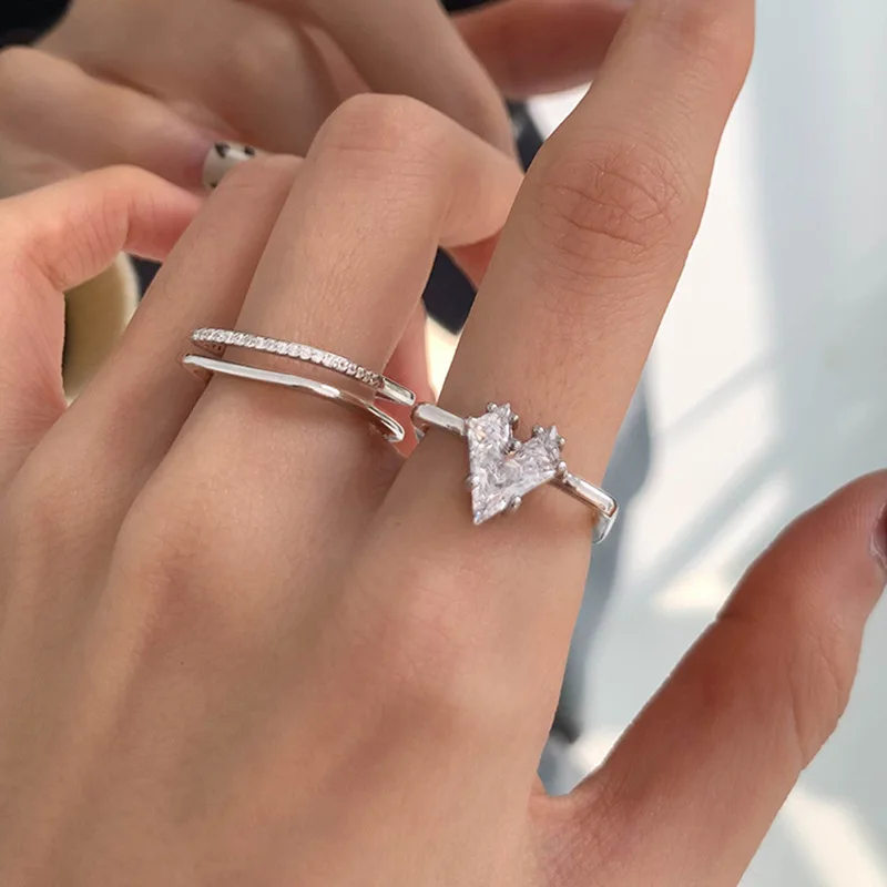 

Cute Elegant Luxury Shiny Zircon Beads Love Heart Wedding Rings For Women Couple New Fashion Jewelry Gift