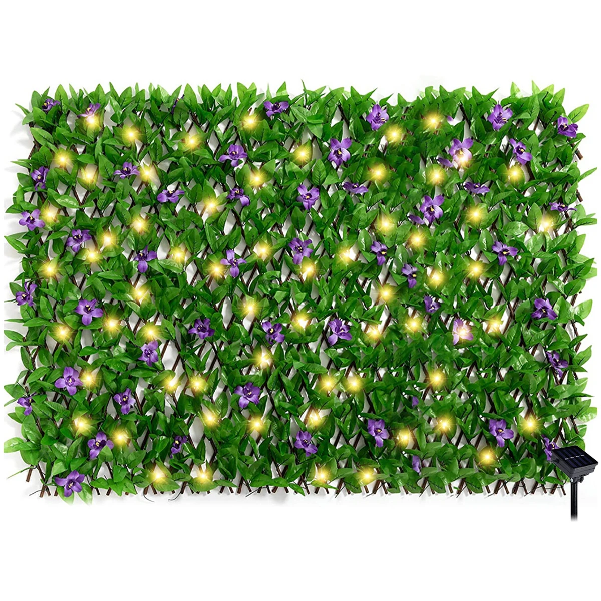 

New Expandable Fence with Solar Light String Stretchable Foliage Privacy Fence Faux Ivy Fence Panel Backdrop Artificial Hedges