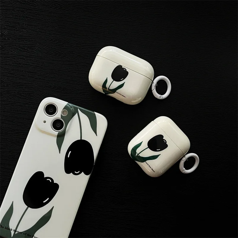 

Ink Simple Tulip suitable for AirPods 2/3 case Wireless Bluetooth earphone AirPods Pro earbuds box Silicone cover Cushion pad