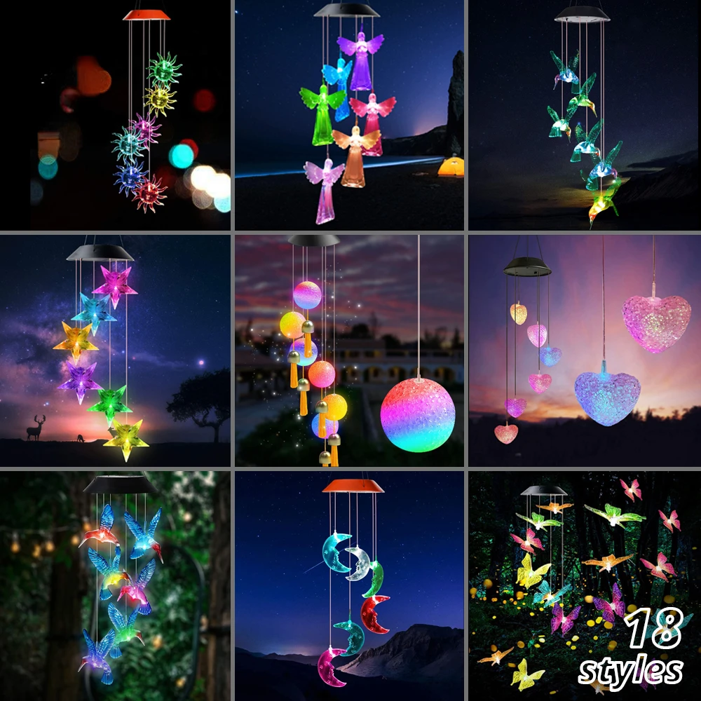 

Solar Wind Chime Crystal Ball Hummingbird Wind Chime Lamp Color Changing Waterproof Outdoor Use for Courtyard Garden Decoration