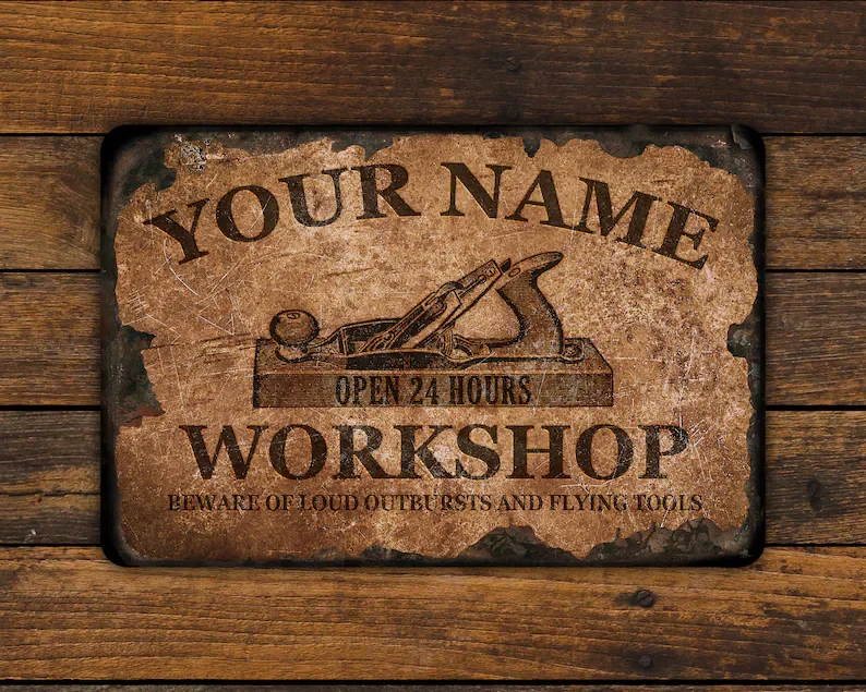 

Custom Rusty Workshop Metal Sign