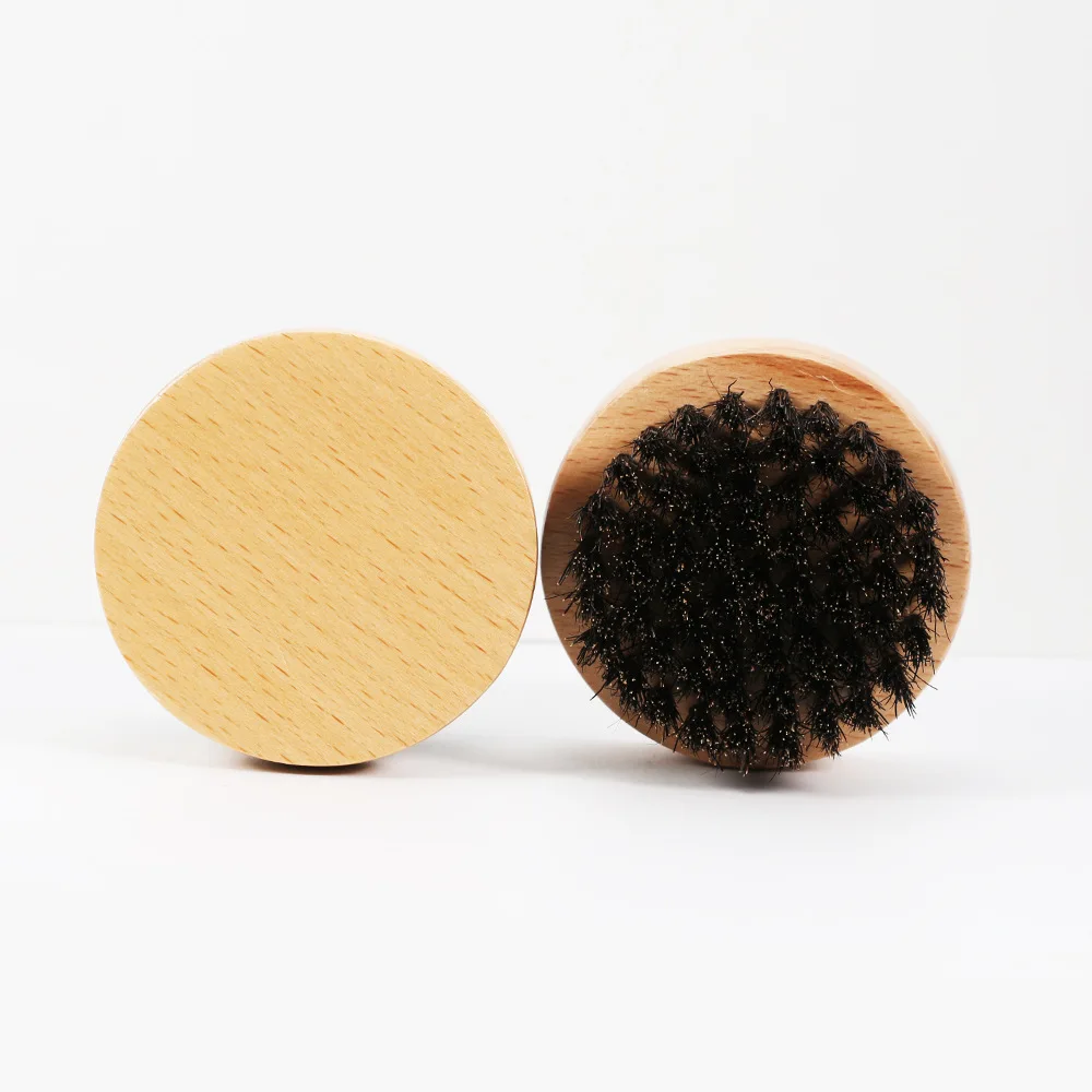 

1PC Natural Beech Beard Brush with Black Boar Bristles Men Beards Mustaches Care Round PapayaWhip 63x35mm