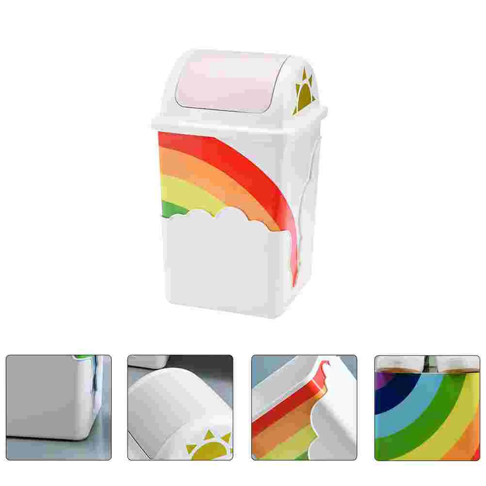 

Children's Room Trash Can Rainbow Garbage Pattern Ash-bin Holder Paper Basket Plastic Waste Container Lidded Cartoon Mini