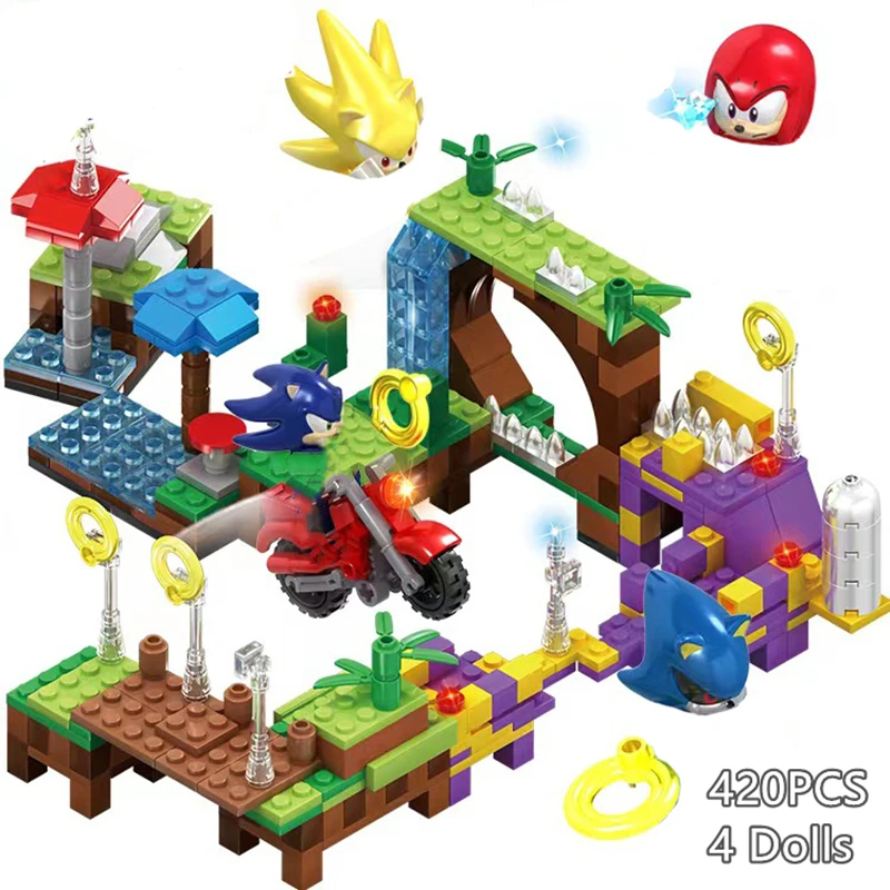 420Pcs Sonic the Hedgehogs Pop Game Green Hill Zone Model BuildingKids Toys Bricks Gift for Children Boys