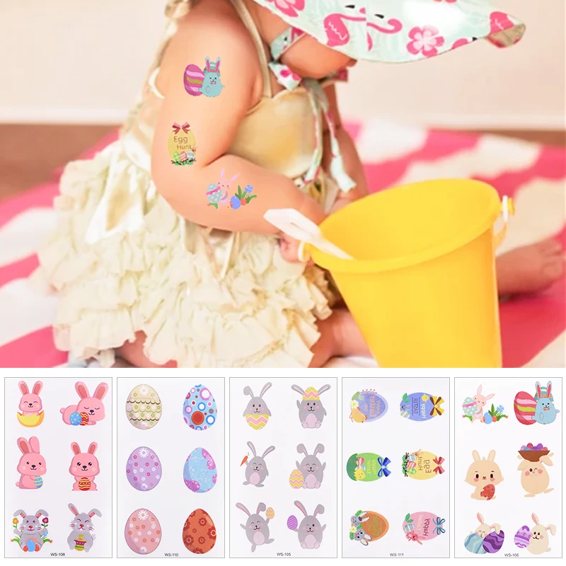 

1/2set Easter Cartoon Children's Gift Colored Egg Cute Bunny Waterproof DIY Tattoo Sticker Happy Easter Theme Party Decoration