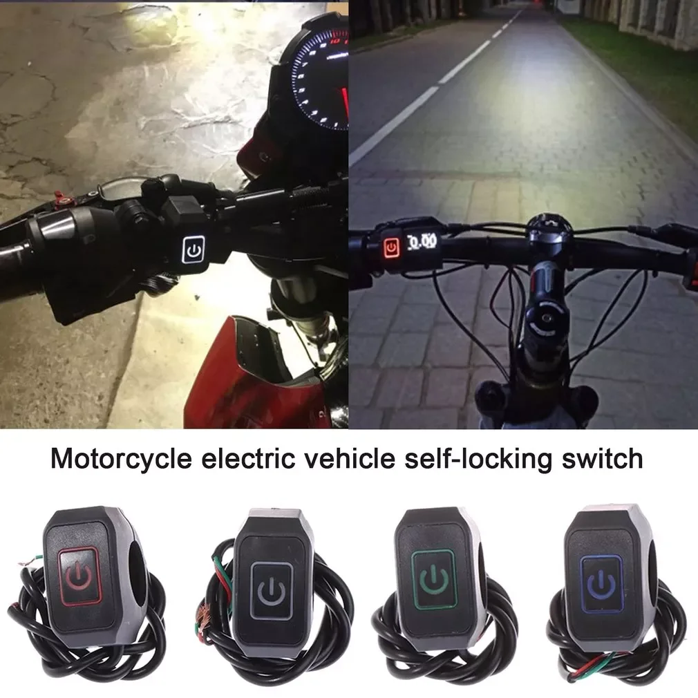 

22mm Motorcycle Electric Vehicle Self-locking ABS Waterproof Control Switch Button With LED Light For Anti-theft Alarm Control