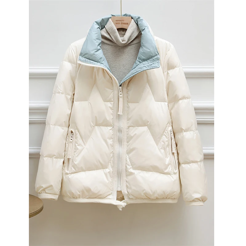 

Stand-up Collar Lightweight Lightweight Down Jacket Fashion Korean Style Stitching Autumn and Winter Womens Jacket