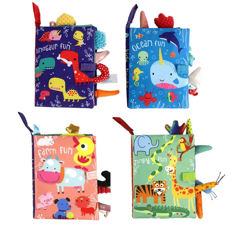 

0-36M Baby Early Learning Toy Tail Cloth Book Cute Cartoon Animal Parent-child Interactive Sound Paper Puzzle Cloth Book Rattle