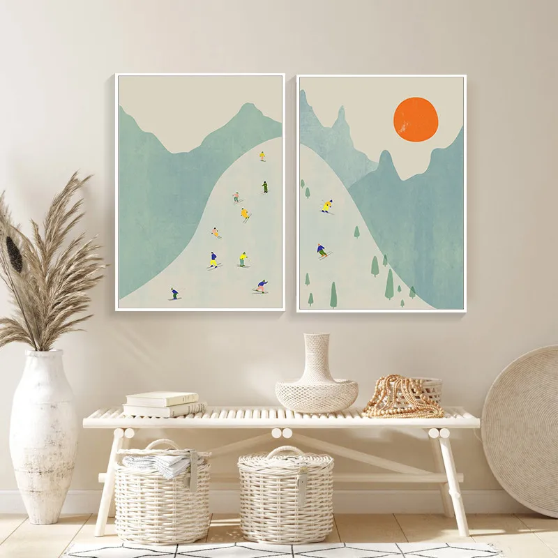 

Winter Landscape Canvas Painting Ski Poster Wall Art Prints for Living Room Decoration Home Bedroom Decor Skiing Picture