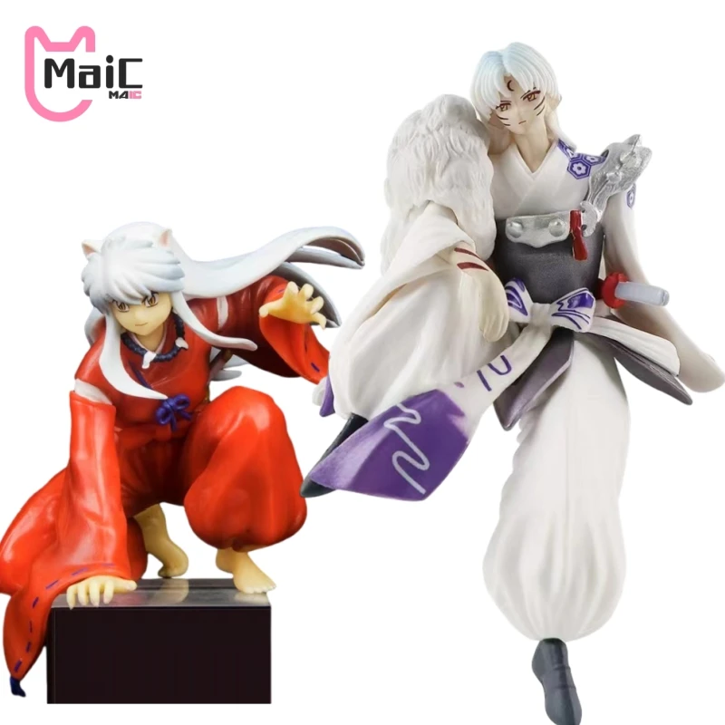 

14CM Anime Inuyasha Figure Sesshoumaru Kawaii Noodle Stopper Sitting Figurine Static PVC Action Model Classic Collection Dolls