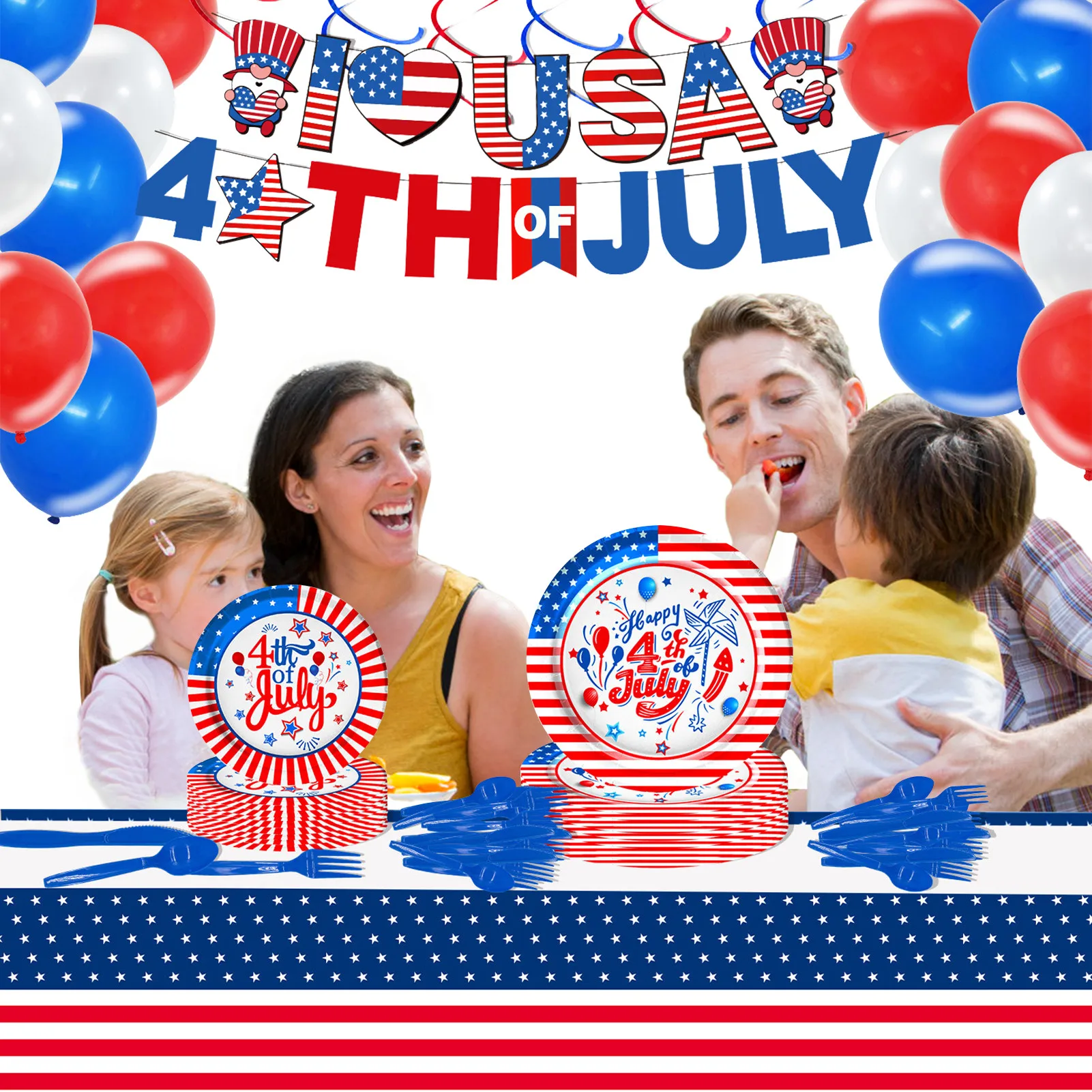 

4th Of July Festival Decorations White Blue Red Paper Fans Set 4th Of July Party Supplies Flatwares Independence Decoration For