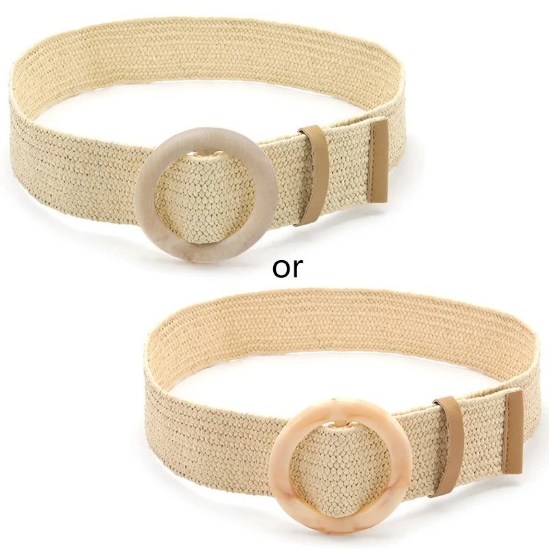 

2023 New Adjustable Buckle Waist Belt Women Elastic Belt Plastic Weave Braided Belt Wide Waistband Plastic Straw Vintage Bohemia