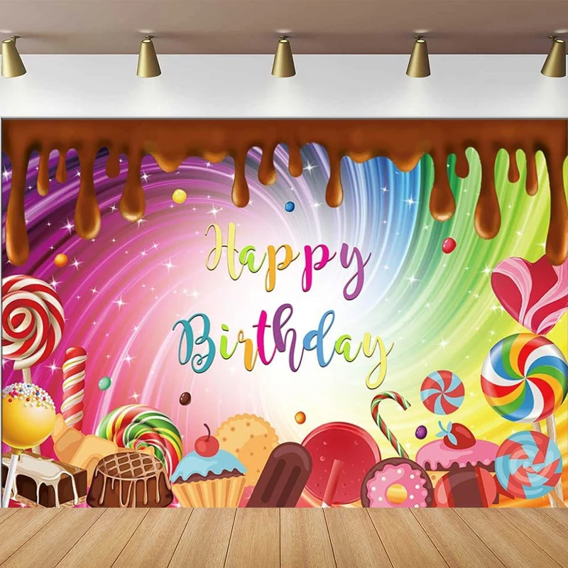 

Candyland Photography Backdrop Sweet Chocolate Candy Theme Party For Birthday Background Banner Lollipop Cupcake Poster