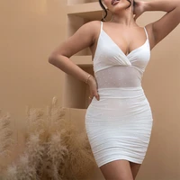 2022 hot fashion mesh corset ruched mini dress sleeveless party night club summer gown sexy backless dresses see through