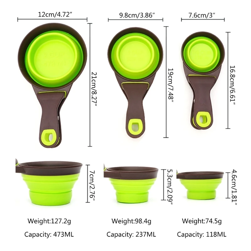 Pet Collapsible Scoop Silicone Cup 1/4, 1/2, 1 Cup Capacity for Dog Food & Camping Kid Measuring Cup Kitchen Utensils images - 6