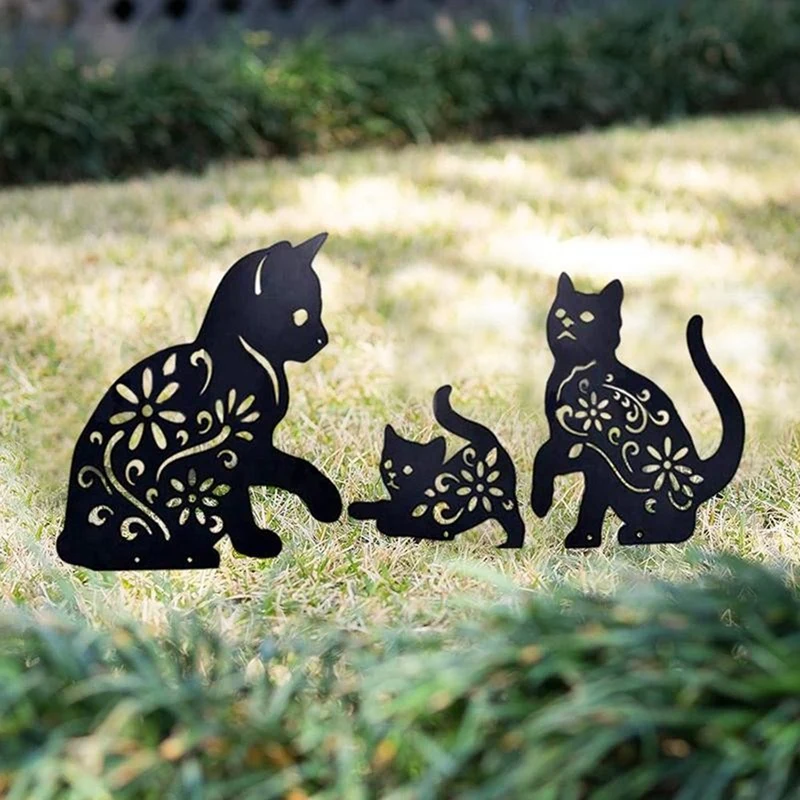 

3 PCS Garden Decoration Outdoor Lawn Statues Black Acrylic Cat Yard Art Silhouette Decor Garden Backyard Lawn Stakes