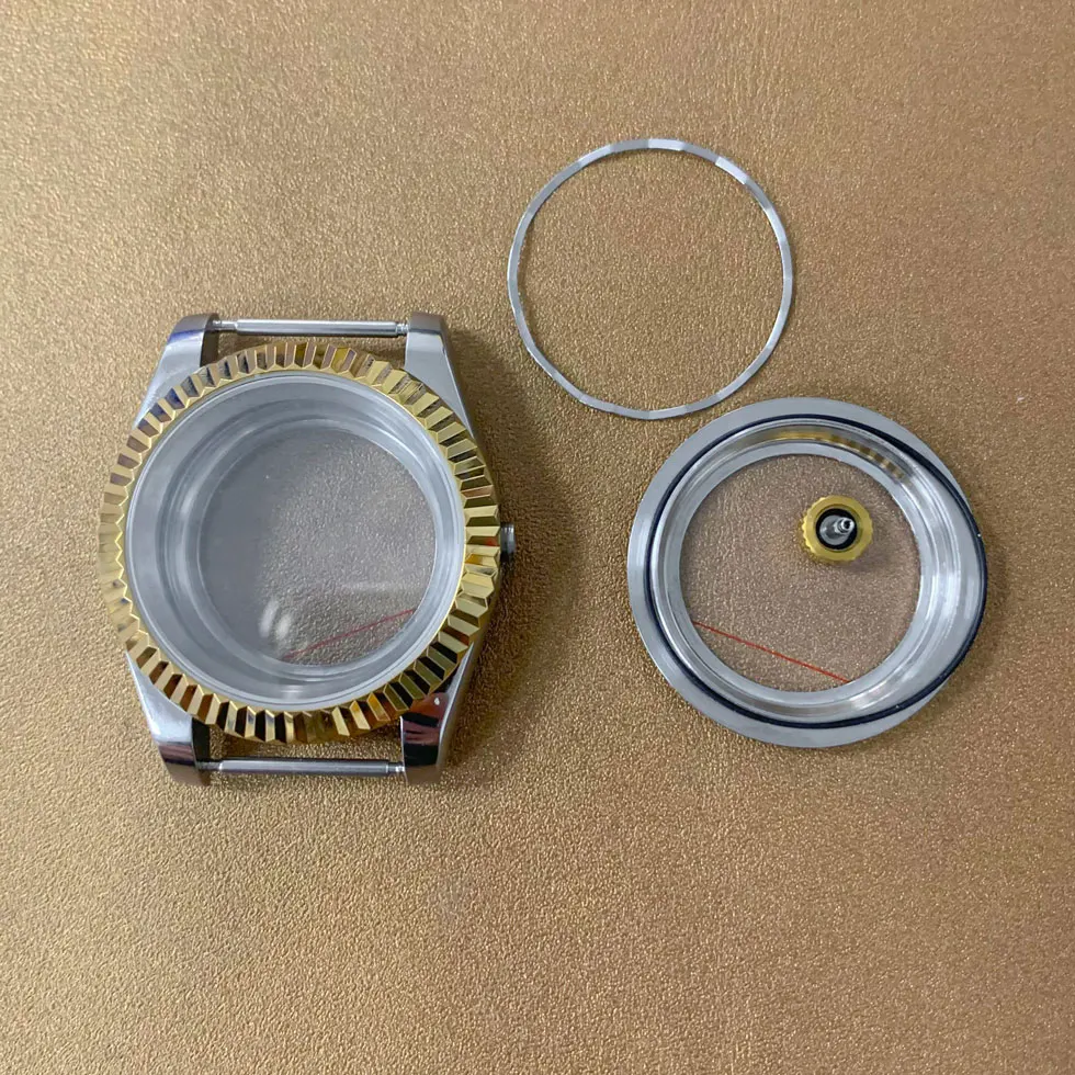 39mm Watch Case Magnifying Glass PVD Stainless Steel Gold Ring See Through Case Sapphire Glass Fit NH35 NH36 Movement