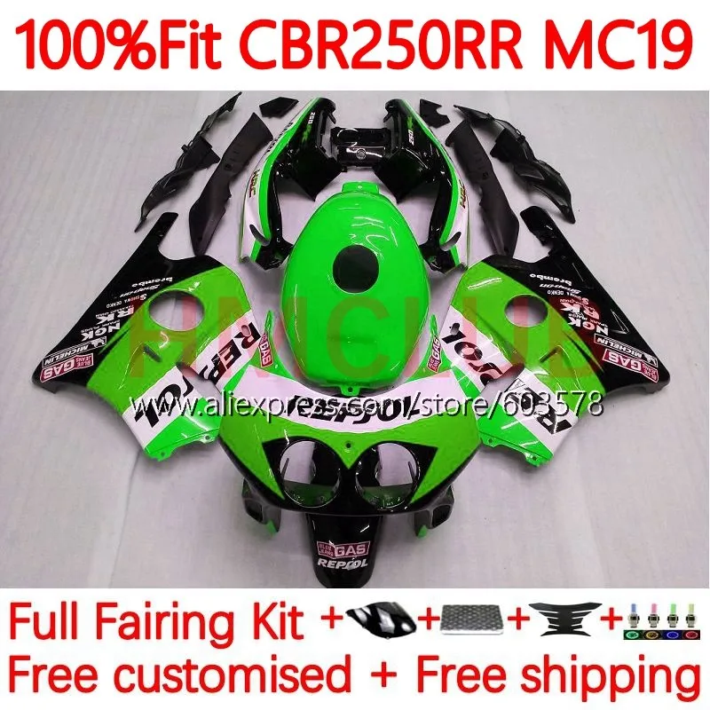 

OEM Body For HONDA CBR 250RR 250CC CBR250RR CBR 250 RR CC MC19 green stock 1988 1989 CBR250 RR 88 89 Injection Fairing 127No.191