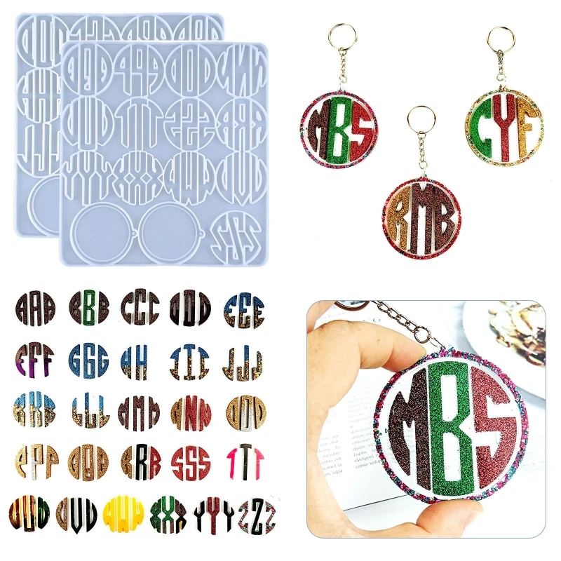 

2Pieces Silicone Round Mold Keychain Mold Resin Casting Mold for Pendant Alphabet Silicone Mold Home Decor DIY Craft