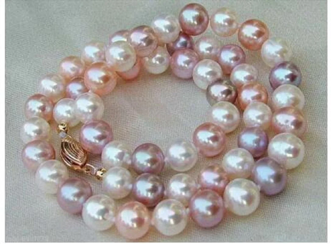 

Genuine 9-10mm Natural Multicolor Pearl Necklace 18'' AAA 14k gold clasp