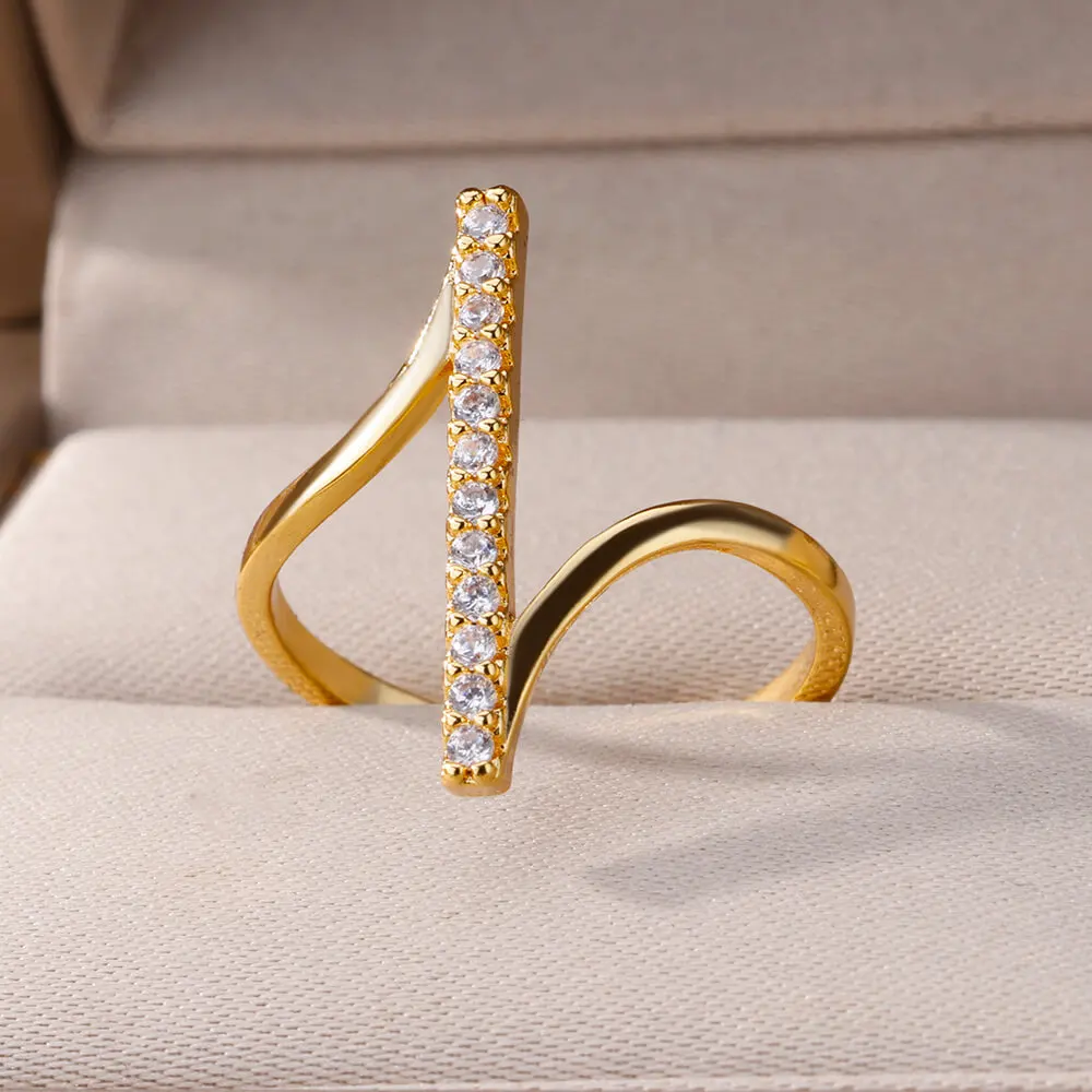 

Stainless Steel Zircon Rings for Women Simple Cubic Zirconia Open Finger Ring Fashion Korean Wedding Jewelry Gift free shipping
