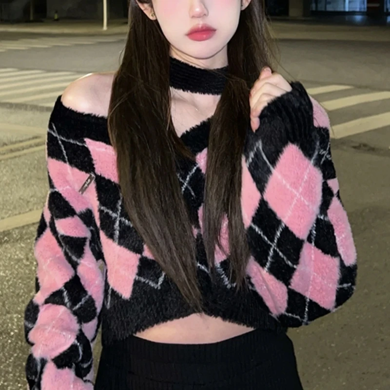 

Женские укороченные пуловеры, женские сексуальные вязаные модные уличные пуловеры со вставками, элегантный универсальный женский свитер д...