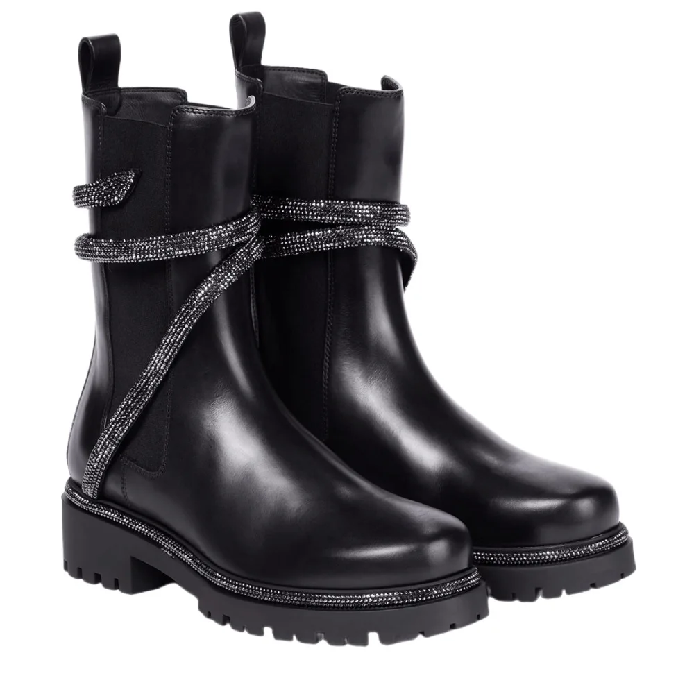 

2023 New Rhinestone Ankle Strap Short Boots Woman Round Toe Thick Bottom Knight Boots Fashion Casual Motorcycle Ankle Boots