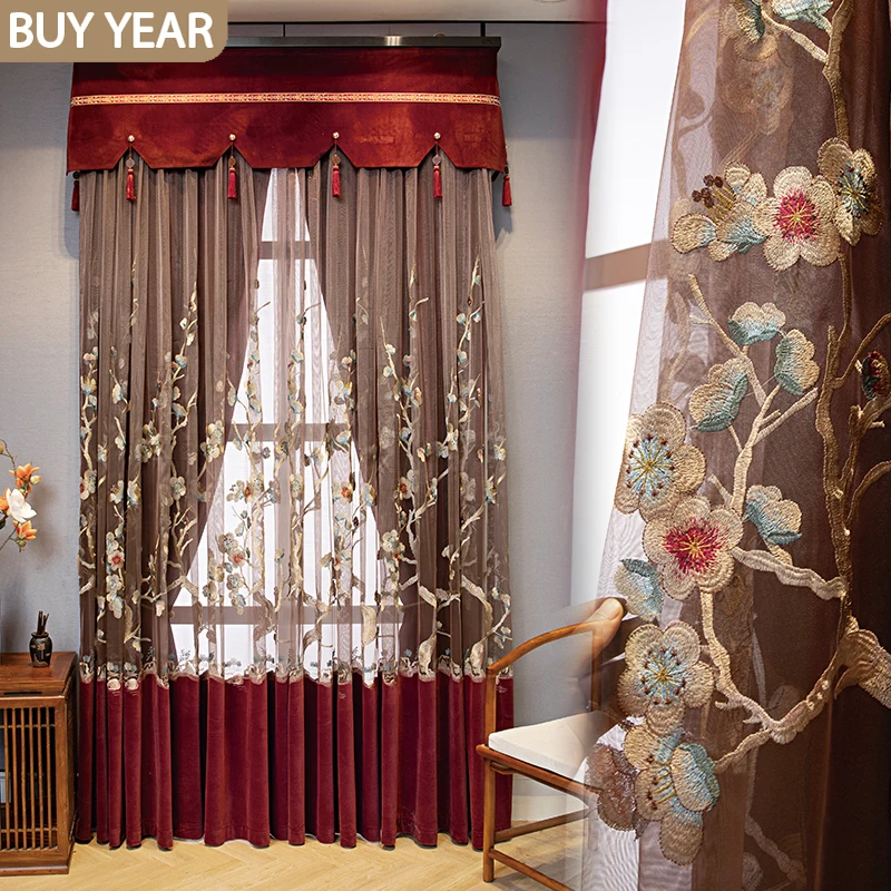 New Chinese-style Curtains for Living dining Room Bedroom High-end Embroidered Curtains Study Classical Atmosphere Custom Window