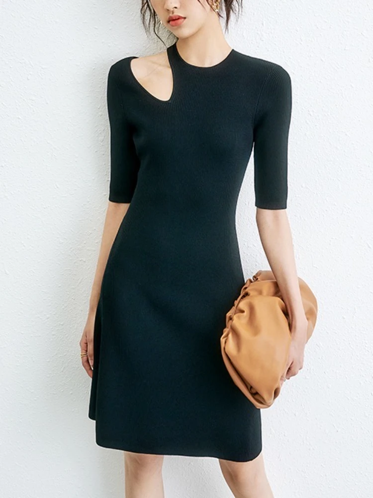 

2022 Autumn/Winter Strapless O-neck Slim Knitted Dress High Quality Sheath Elegant Fashion Little Black Dress Paris Style