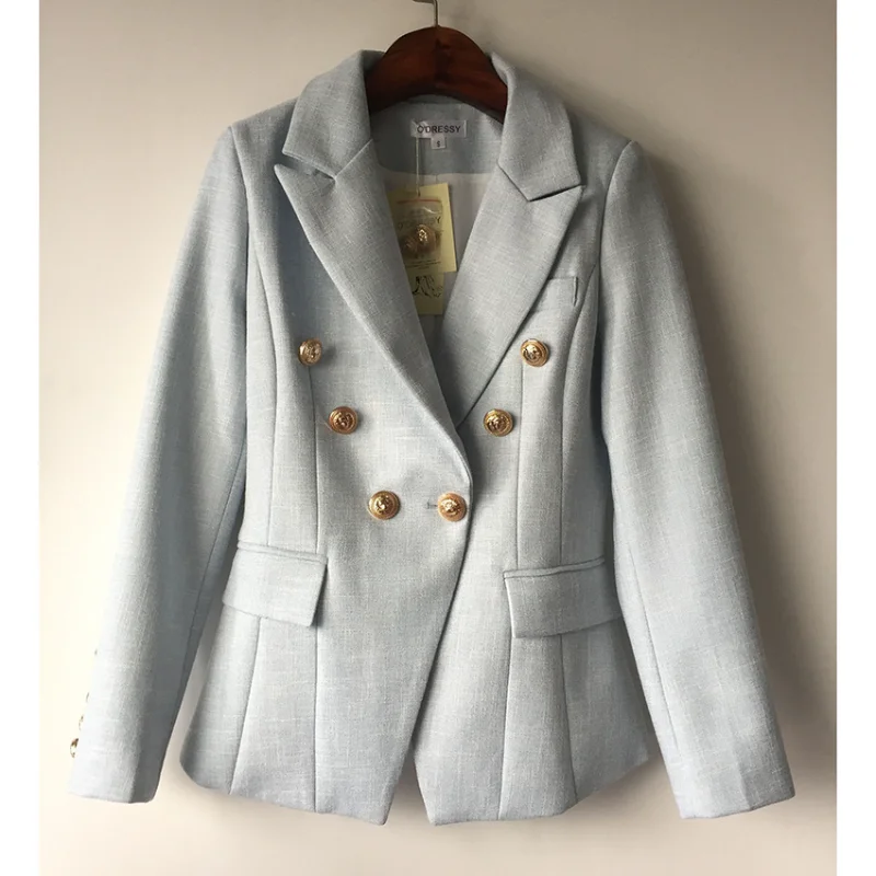 Women's Metal Lion Head Button Double Breasted Blazer