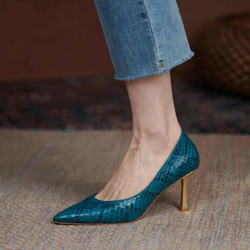 Ladies Dress Office Shoes On Heel New Spring Elegant Pointed Toe Women Pumps Snake Skin High Heels Good Quality talons hauts