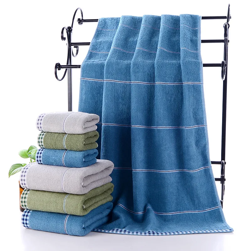 Set Bathroom Geometric Plaid Pattern Adult Bath Towel Washcl