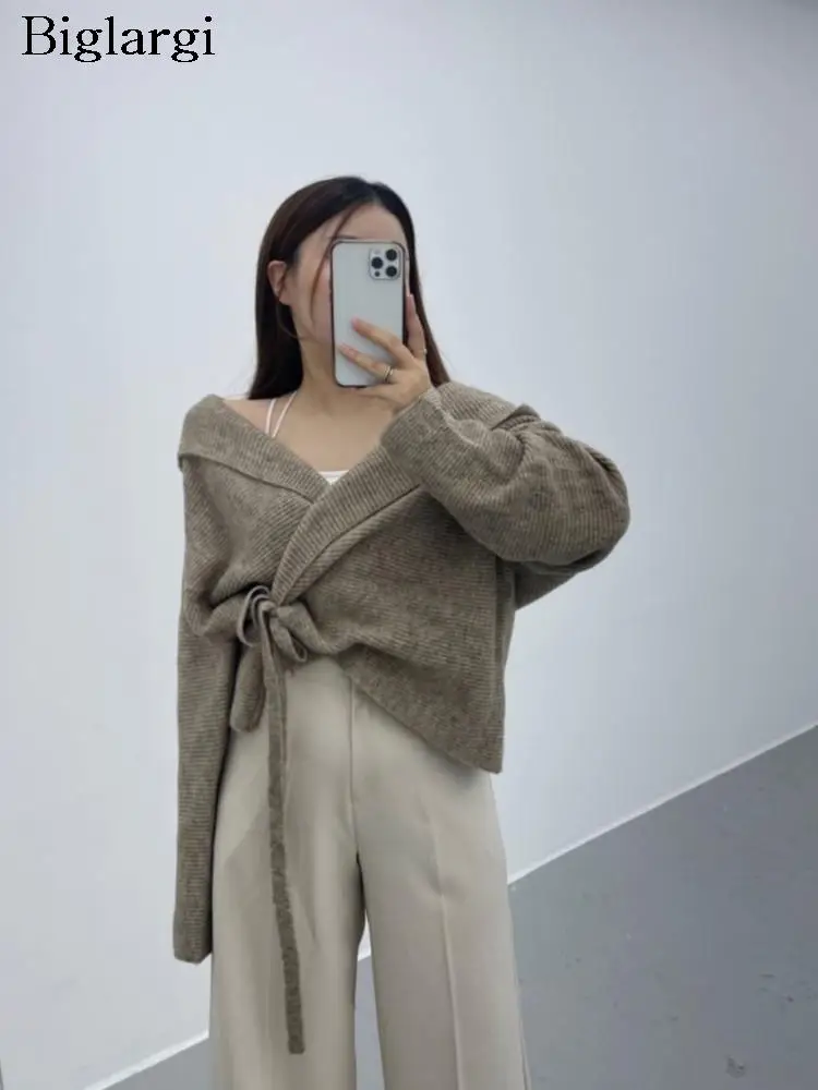 

Осенний вязаный кардиган с капюшоном, Женский Свободный укороченный свитер в Корейском стиле, кардиган, модный Асимметричный женский свитер, пальто, 2023