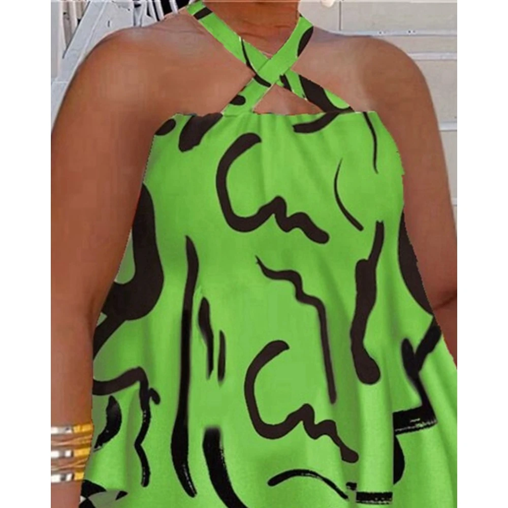 Womens Summer Geometri Print Fashion Cisscross Halter Sleeveless Cami Top & Shorts Set Casual 2 Piece Set Outfits Women Clothing