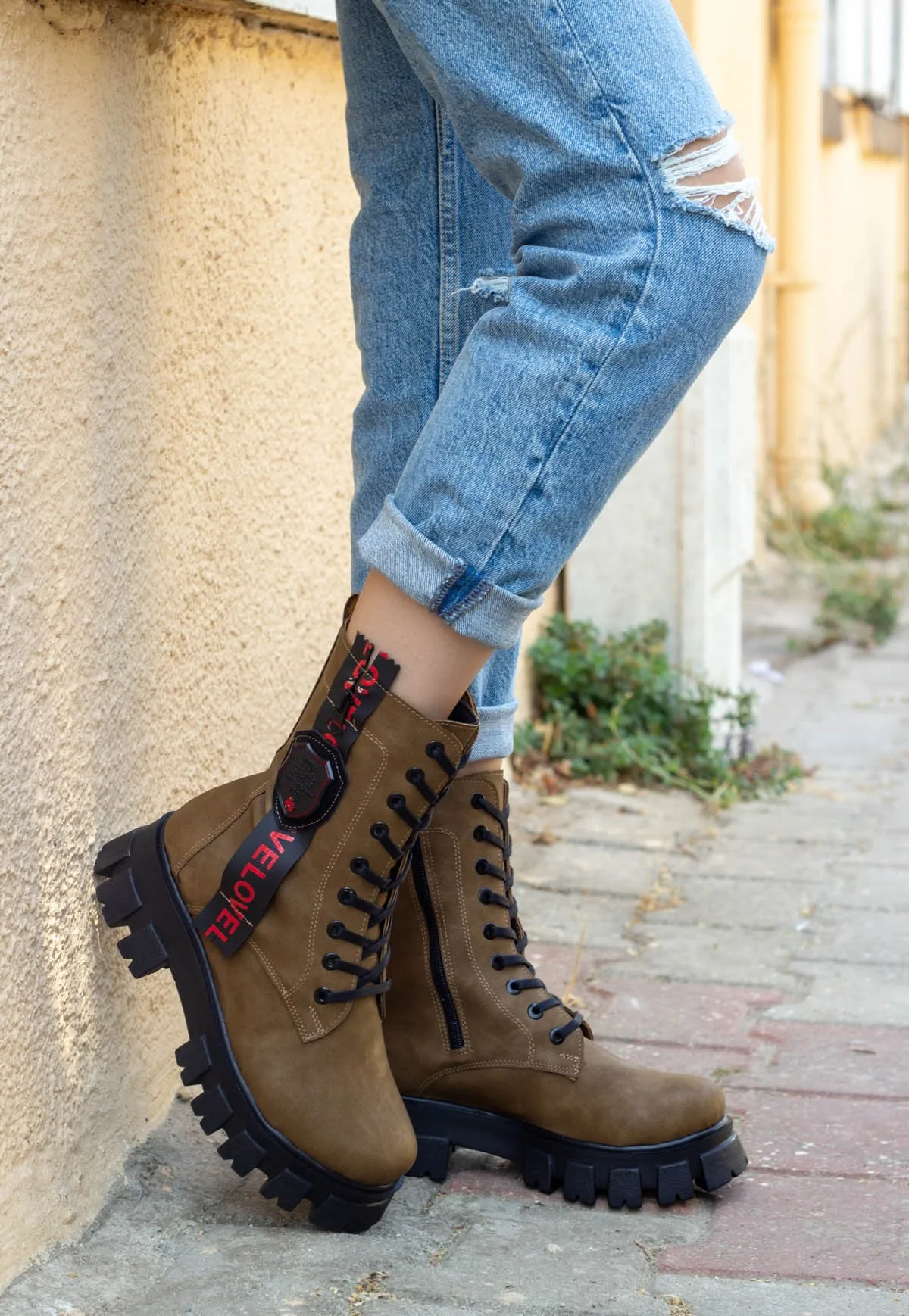 

BveA Store winter women fashion zipper wrist length thick-soled warm comfortable casual faux leather Kade Mink Postal