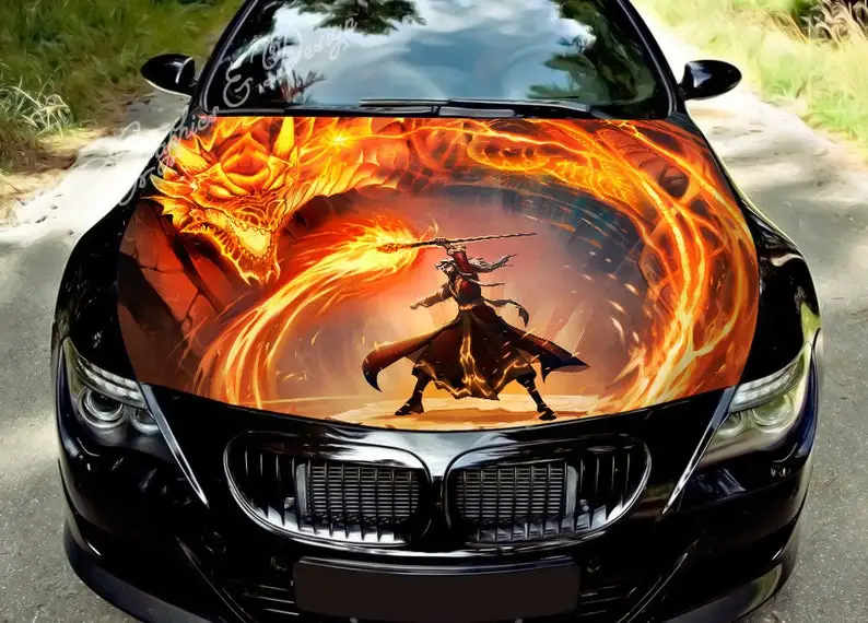 

Car hood decal, dragon, fire, vinyl, sticker, graphic, wrap decal, truck decal, truck graphic, bonnet decal, skull, f150, CUSTOM