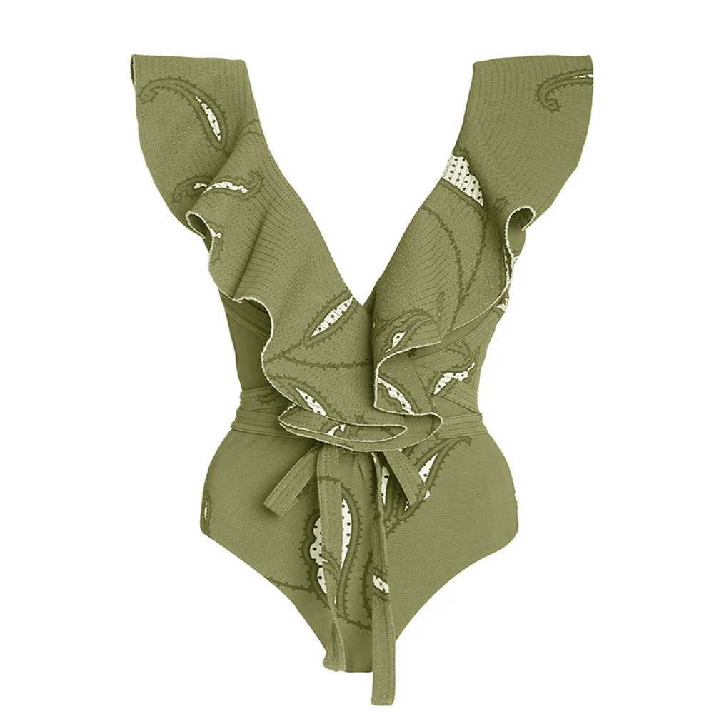 Women Swimwear Beach Fashion Plaid Print New 2023 Elegance Luxury Slim  Sexy Erotic Suit Bikinis V-Neck Onepiece  And  Cover Up