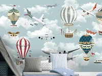 hydrogen balloon flying up clouds sky cartoon mural wallpaper modern wall painting living room bedroom home decor papel de pared