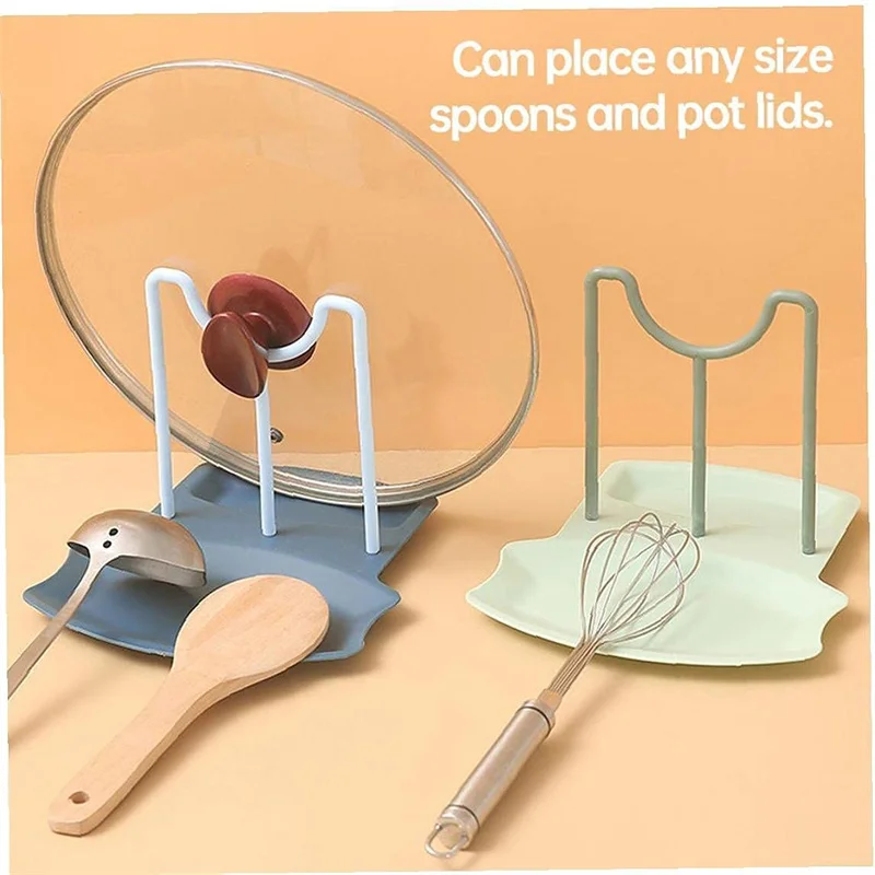 

Kitchen Organizer Pot Lid Storage Rack Shelf Countertop Punch-free Spoons Pad Bracket Home Kitchen Shelves Accessories Tools