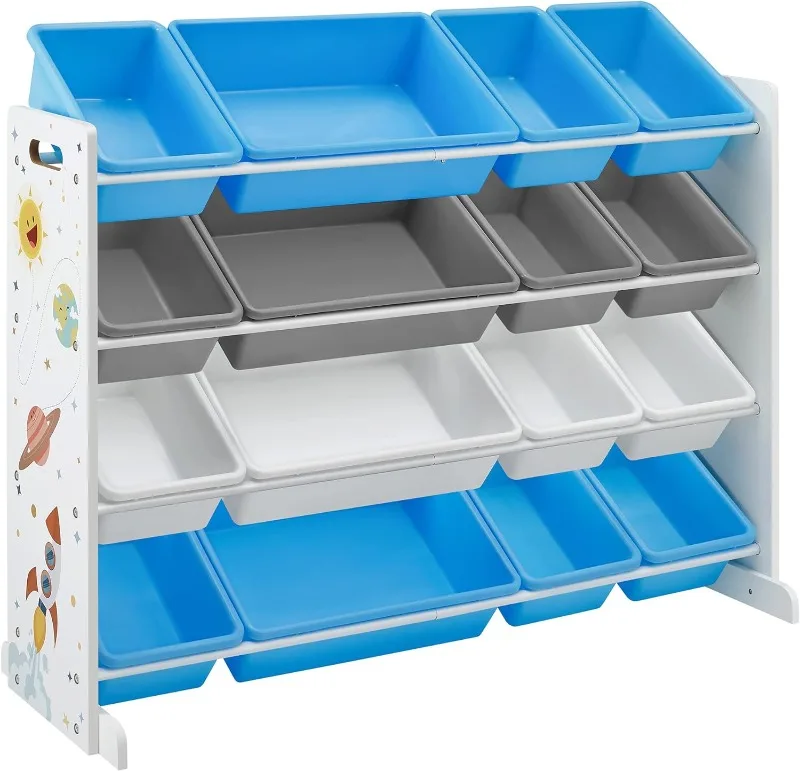

Kid's Large Toy Storage Unit with 16 Removable Bins, for Playroom, Children’s Room, 41.7", Space Theme