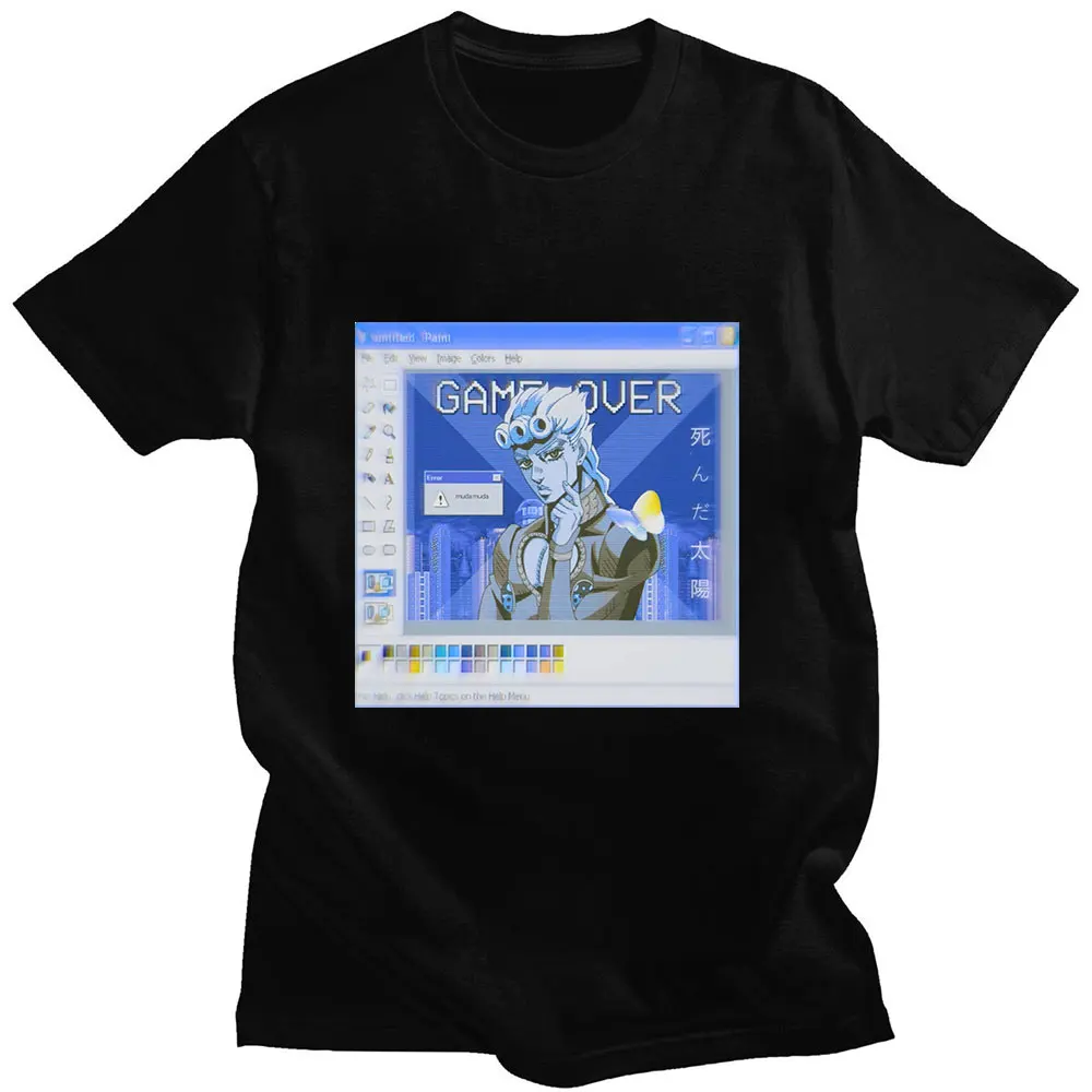 

Anime Jojo Bizarre Adventure Giorno Giovanna Send Friend Classic Print Summer Short Sleeve Cotton Casual Loose Sport Man T-shirt