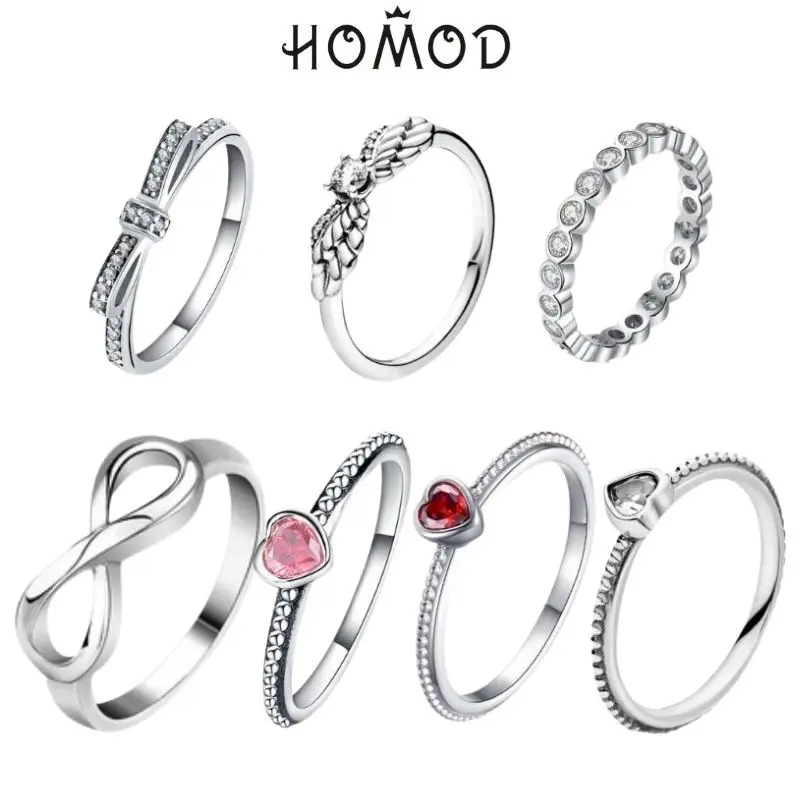 HOMOD Crystal Silver Color Ring Charms Diy Big Transparent Cz Round Finger Ring For Women Diy Silver Color Jewelry Party Wedding