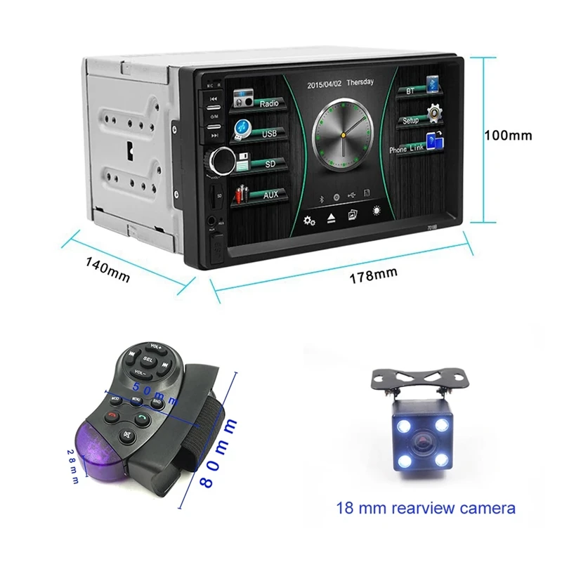 Автомагнитола 2 Din с сенсорным экраном 7 дюймов стереоприемником Bluetooth FM MP5 SD